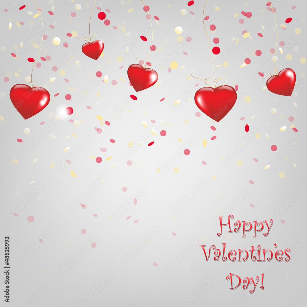 Happy Valentines Day Card With Red Hearts
