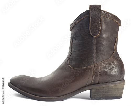 Brown Leather Cowboy Boot isolated on White