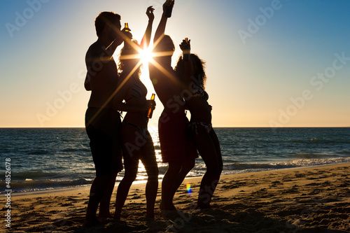 Canvas Print People having party at beach with drinks