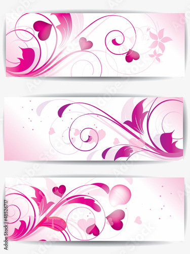 Set of cards with floral background and hearts