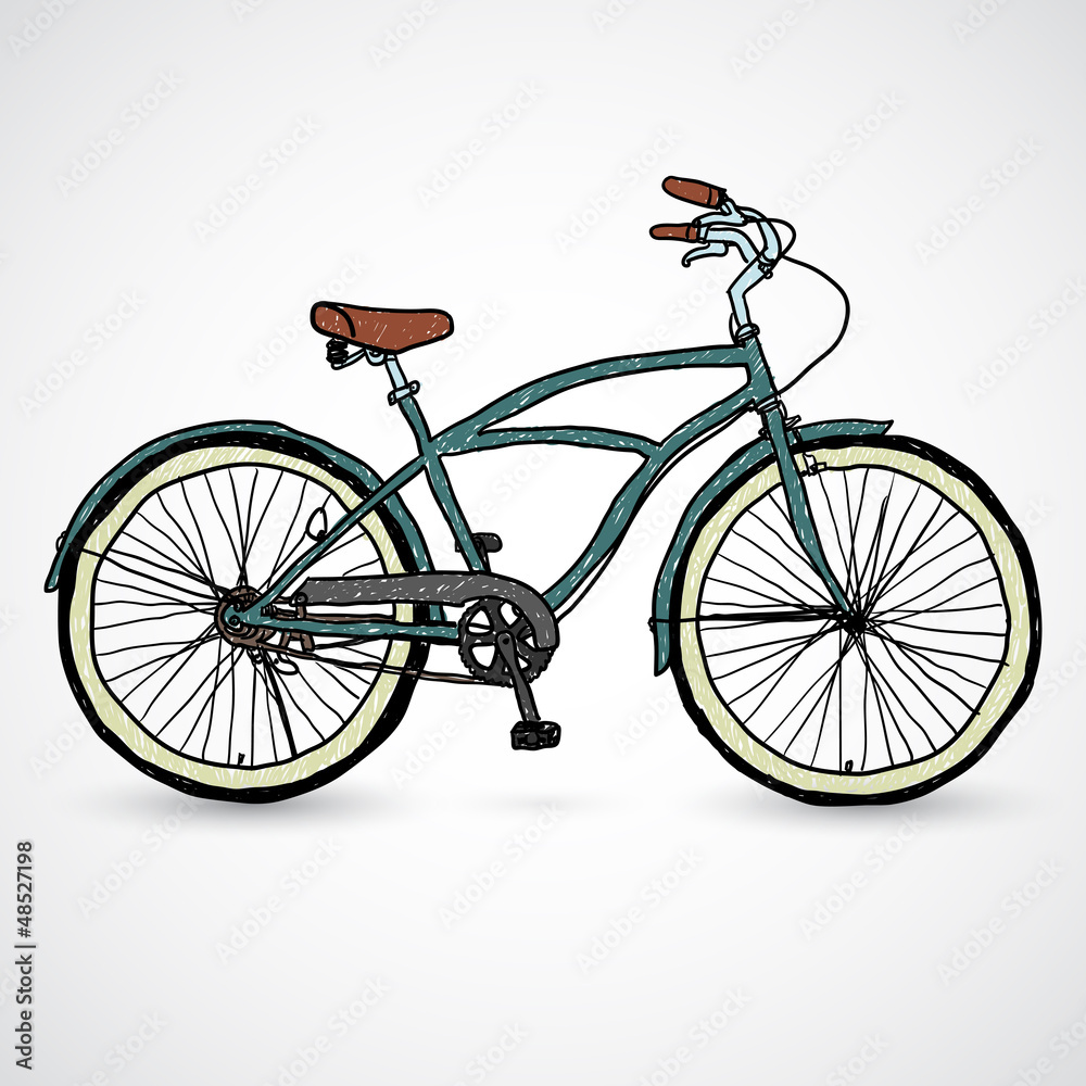 Vintage bicycle - vector illustration in the doodle style