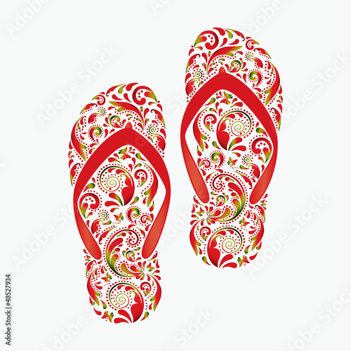 Flip flops, made of the leaf pattern.