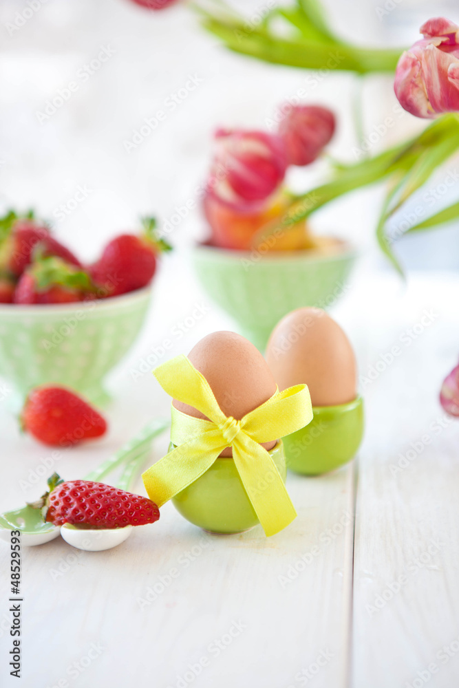 Eggs and fruit for breakfast