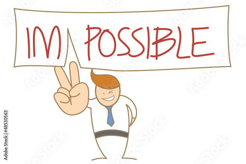 cartoon character of  man cut out impossible word