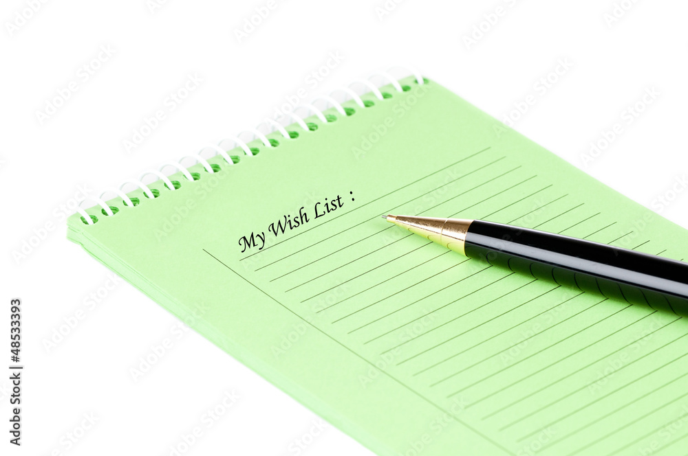 Wish list with pen over a white background Wish list with pen over a white background