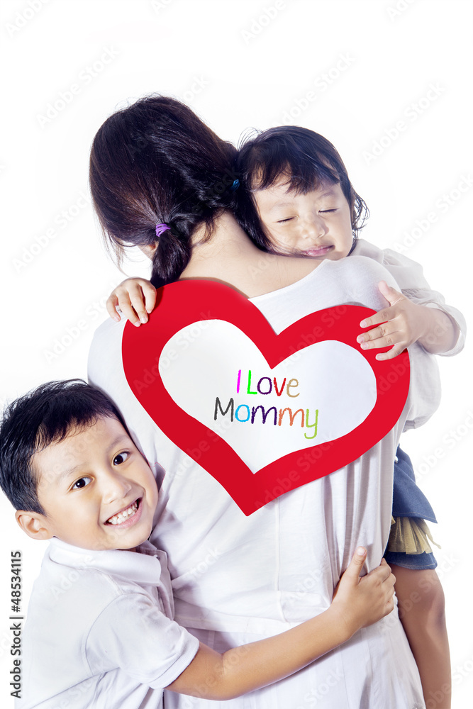 Single mom loved by children - isolated Single mom loved by children - isolated