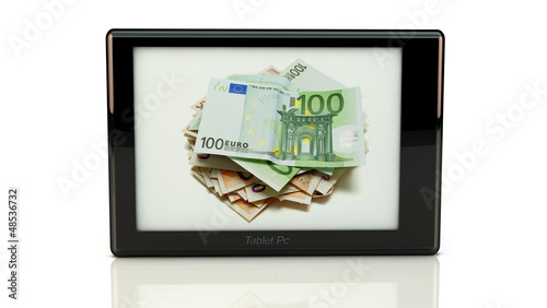 Tablet pc with money in 3d