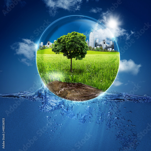 Green world into the bubble. Abstract natural backgrounds for yo