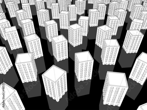 white houses/office buildings  on black ground