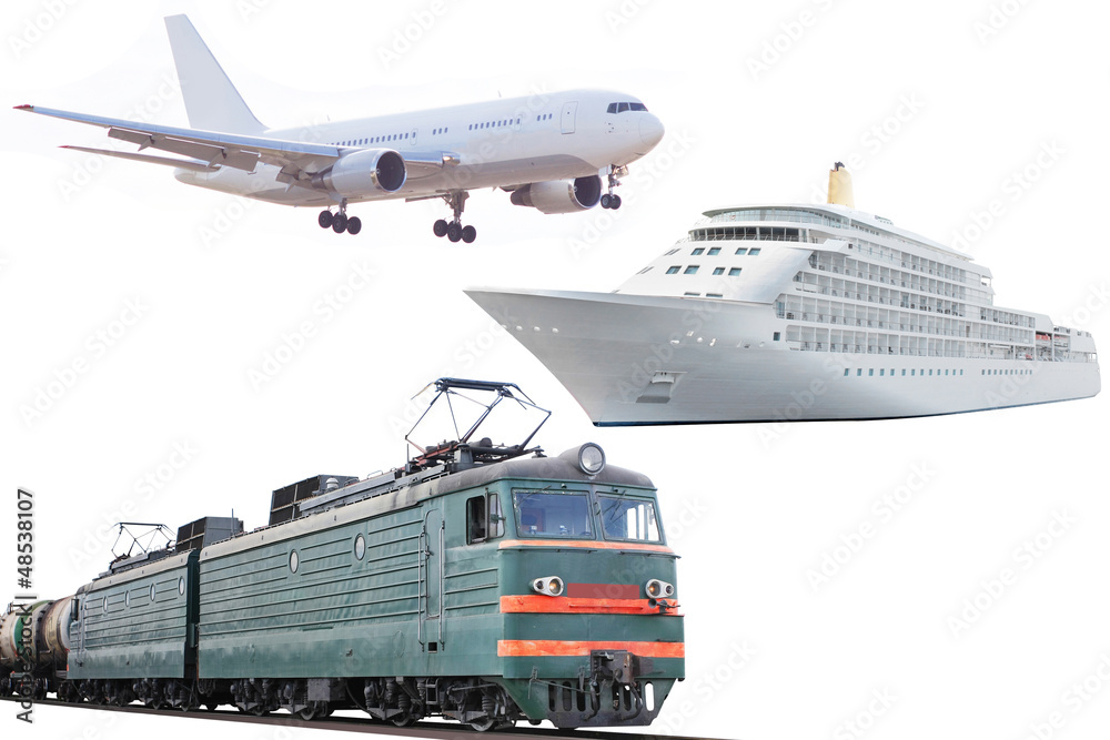 airplane, train and  cruise ship