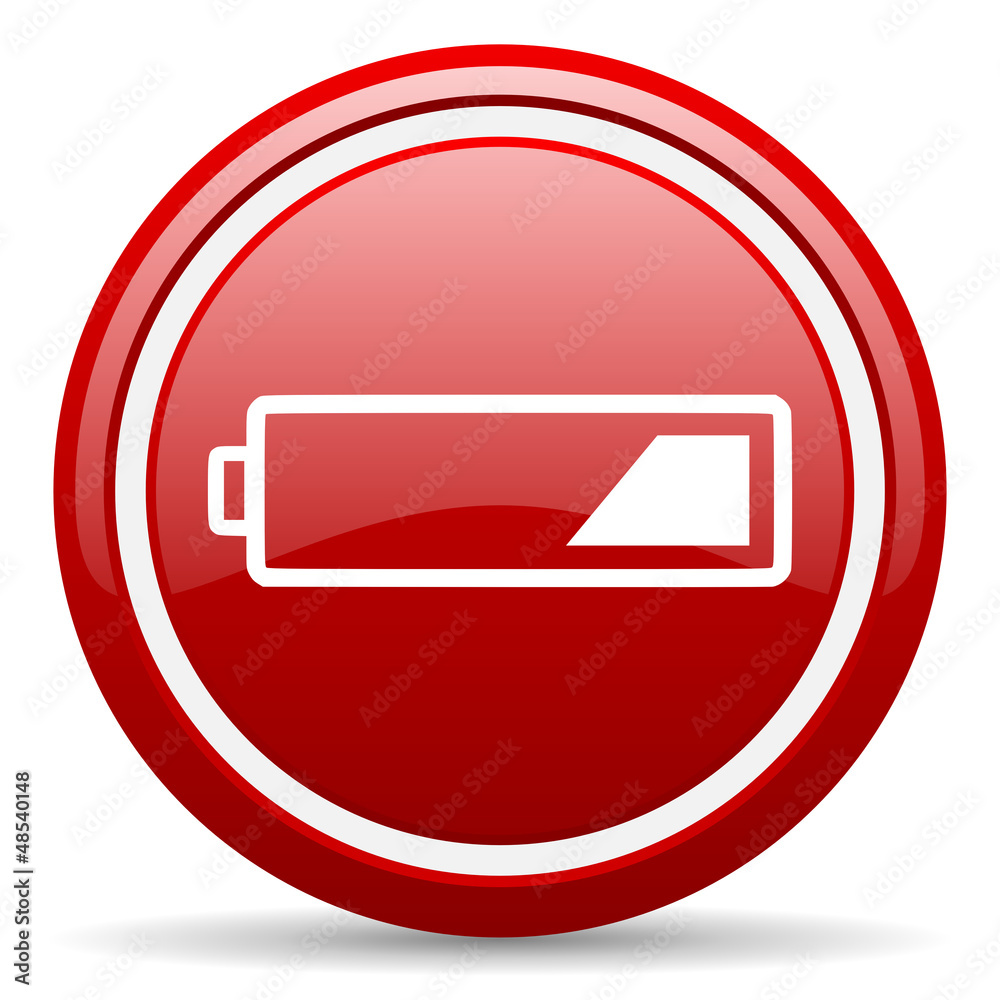 battery red glossy icon on white background battery red glossy icon on white background