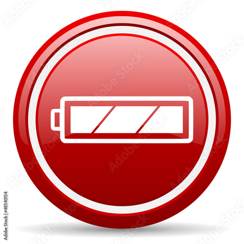 battery red glossy icon on white background