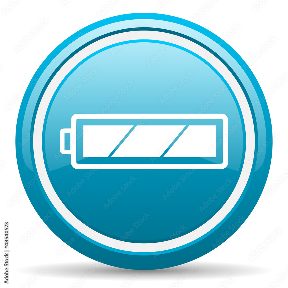 battery blue glossy icon on white background battery blue glossy icon on white background