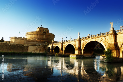 Saint Angel Fortress and Tiber river in Rome, Italy