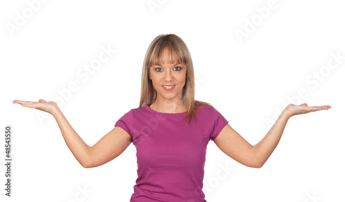Attractive girl with the arms extended