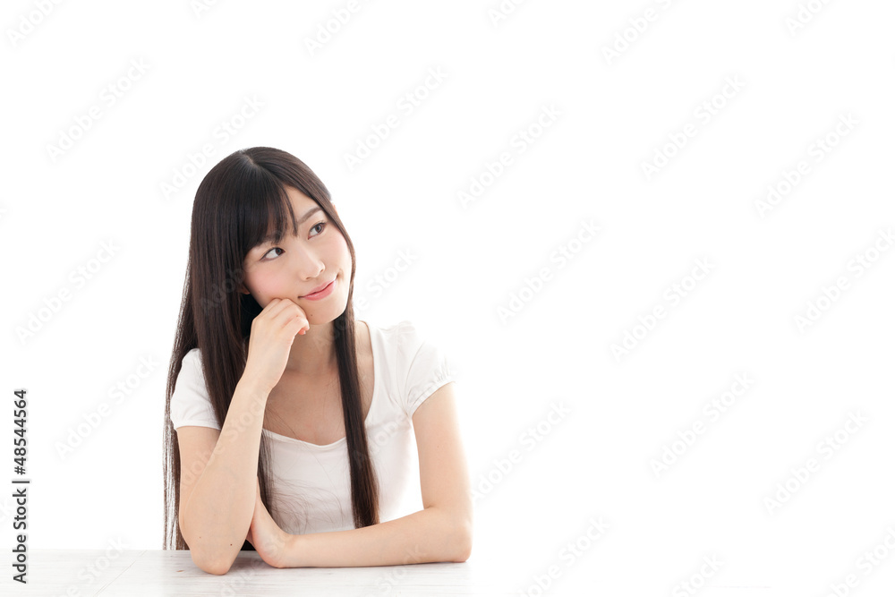 attractive asian woman relaxing on white background attractive asian woman relaxing on white background