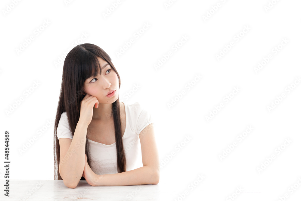 attractive asian woman relaxing on white background attractive asian woman relaxing on white background