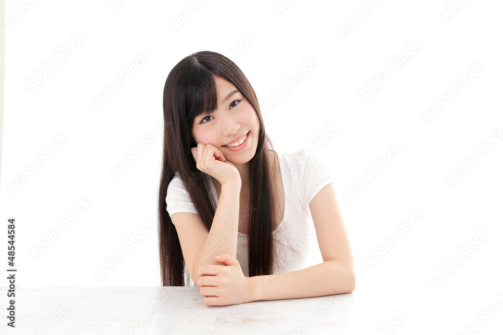 attractive asian woman relaxing on white background attractive asian woman relaxing on white background