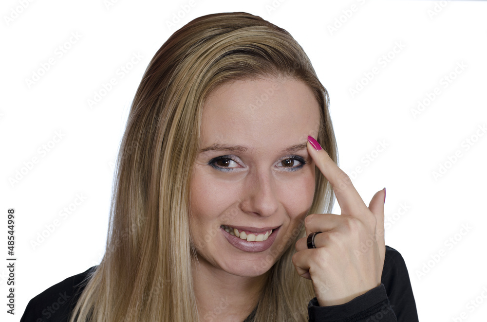 portrait of a young woman smiling on white background portrait of a young woman smiling on white background