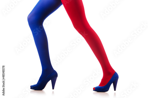 Woman with stockings of french flag colours