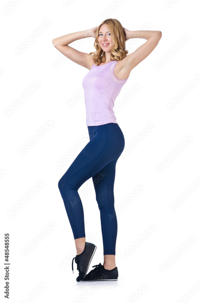 Sport concept  - Woman doing sports on white