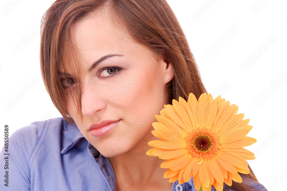 Beautiful woman with flower isolated on white Beautiful woman with flower isolated on white