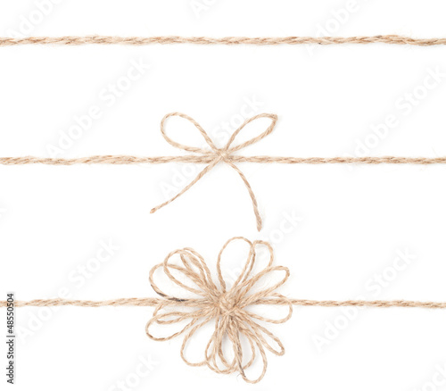 Rope bow. Jute wrapping collection for present. Close up.