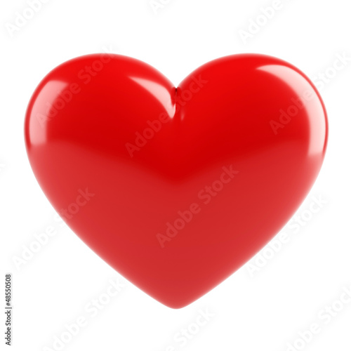 3d red glossy heart isolated on white background