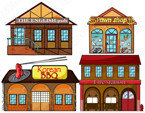 English pub, Korean restaurant, pawnshop and fire station
