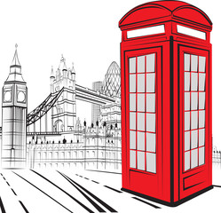 Acrylglasbilder Rot, Schwarz, Weiß Sketch London City  © roman4