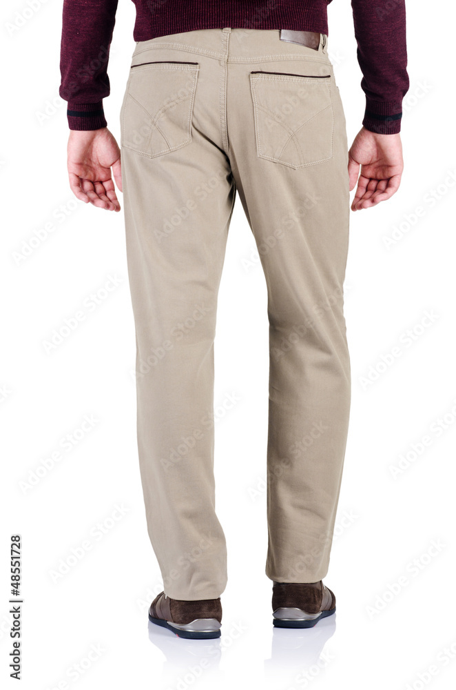 Fashion concept with trousers on white Fashion concept with trousers on white