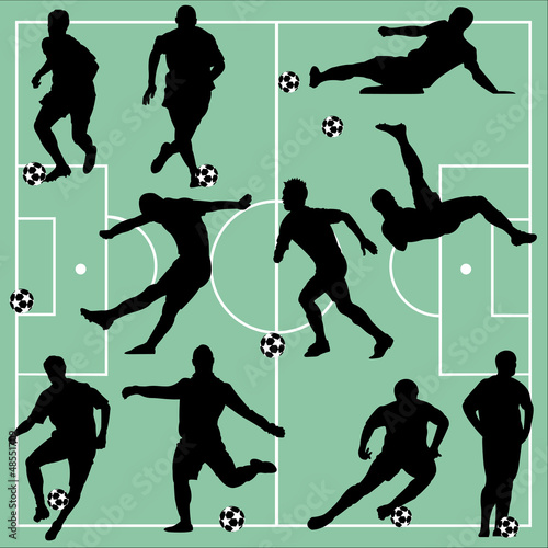 Illustration of silhouettes soccer players in action