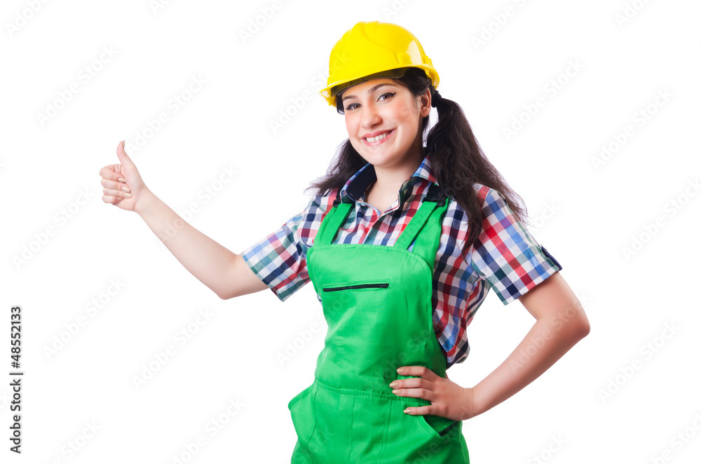 Female construction worker isolated on white Female construction worker isolated on white