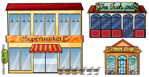 Supermarket, pub and pawnshop