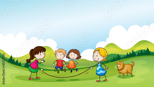 Children playing jumping rope