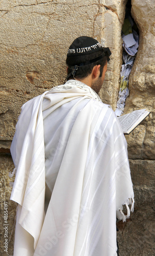 Jewish worshiper pray at the Wailing Wall. Jerusalem, Israel.