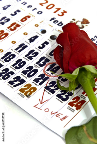 Valentine calendar with a rose.