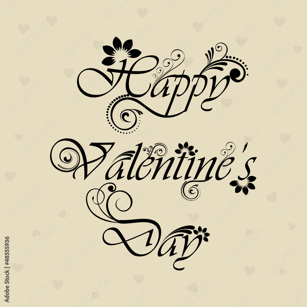 Plakat Floral decorated Happy Valentines Day text on elegant background