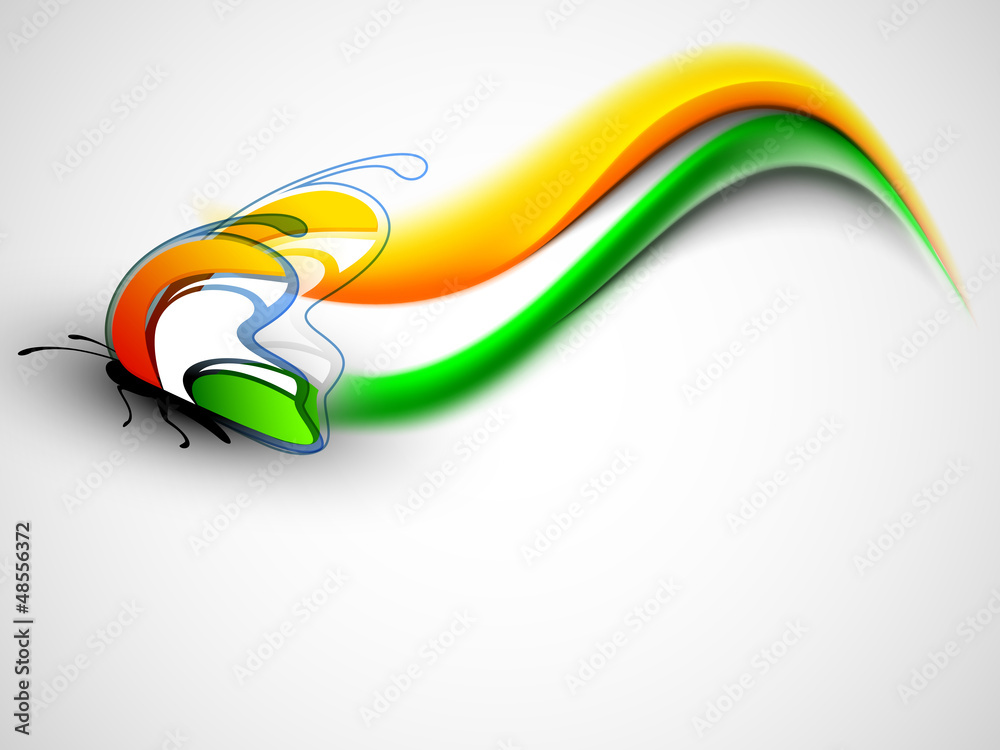 Indian flag color creative wave background with butterfly. EPS 1 Stock  Vector | Adobe Stock