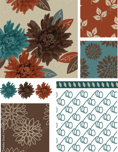 Floral Vector Seamless Patterns and elements.