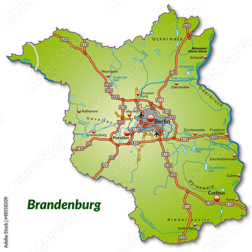 Landkarte von Brandenburg mit Autobahnnetz