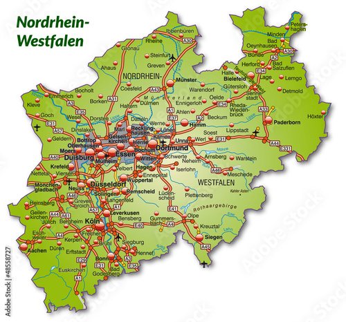 Landkarte von Nordrhein-Westfalen mit Autobahnnetz
