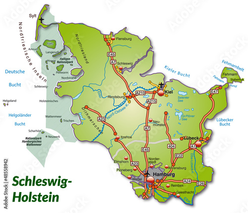 Landkarte von Schleswig-Holstein mit Autobahnnetz