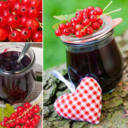 Red currant jam collage photo