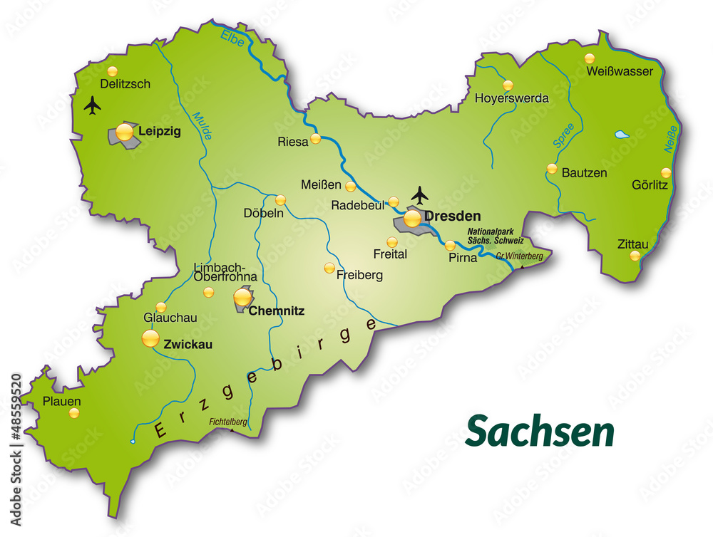Fototapeta premium Landkarte von Sachsen als Inselkarte