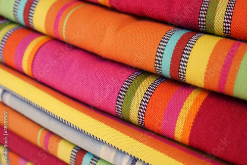 Brightly colored textiles in the market