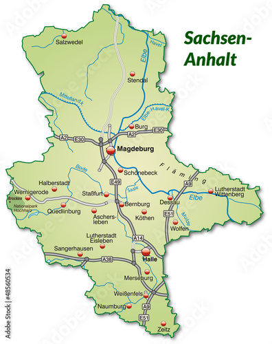 Landkarte von Sachsen-Anhalt mit Verkehrsnetz