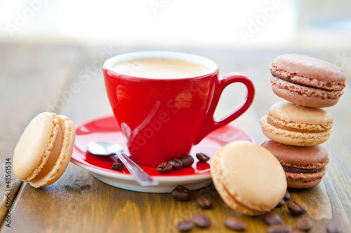 Hot espresso with french macarons