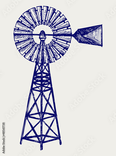 Old windmill. Doodle style