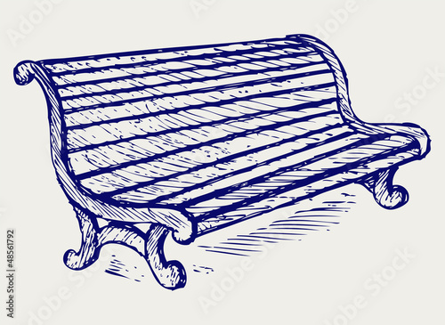 Wooden bench. Doodle style